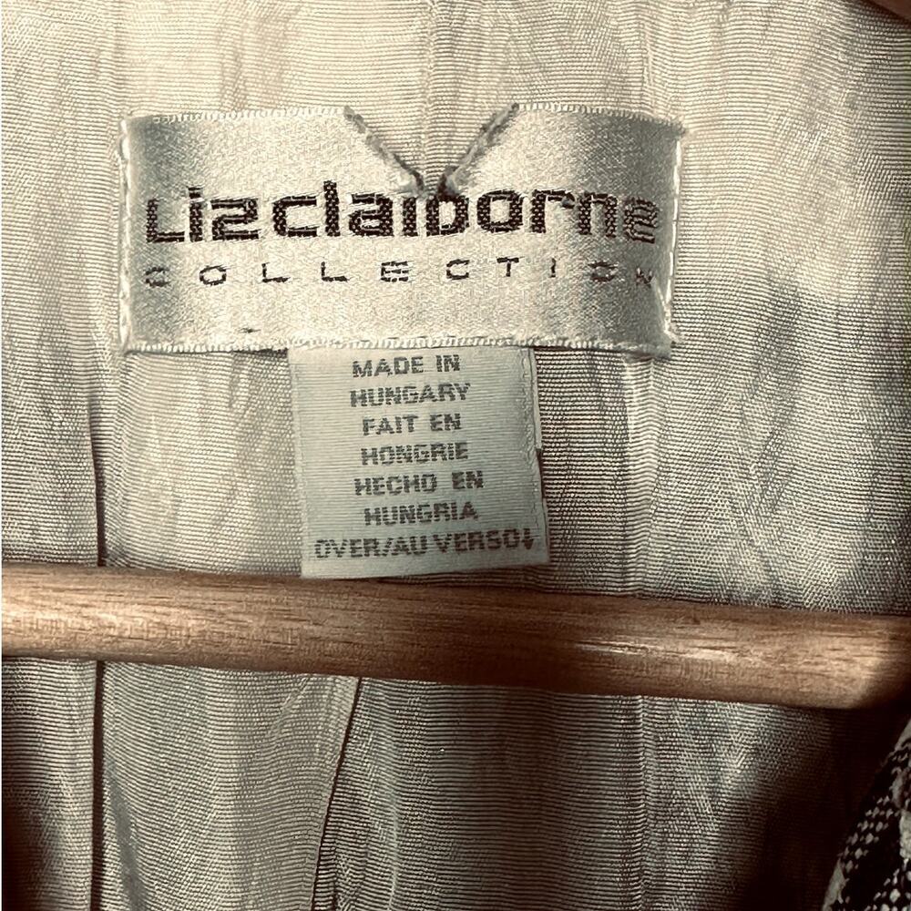 VTG LIZ CLAIBORNE I Navy Linen Blend Plaid Checkered 3 Button Blazer Jacket I 12 - Picture 4 of 6